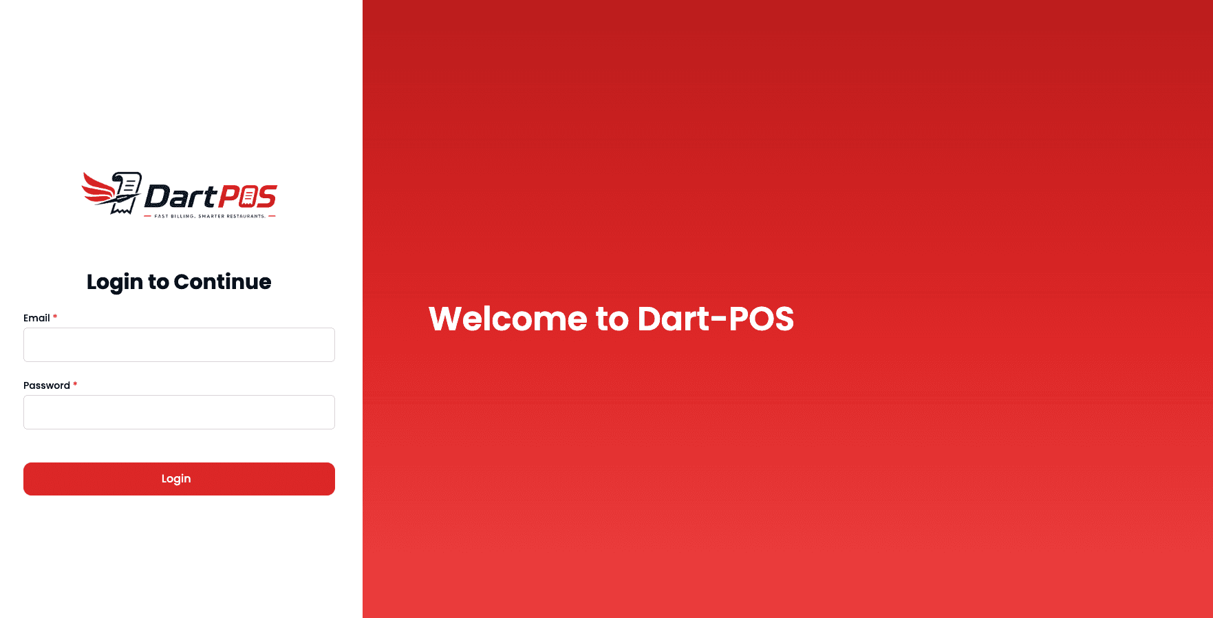 Dart-POS login screen